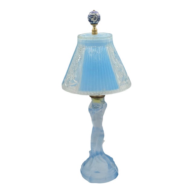 Vintage Walther & Sohne Art Deco Frosted Blue Mermaid Boudoir Lamp For Sale