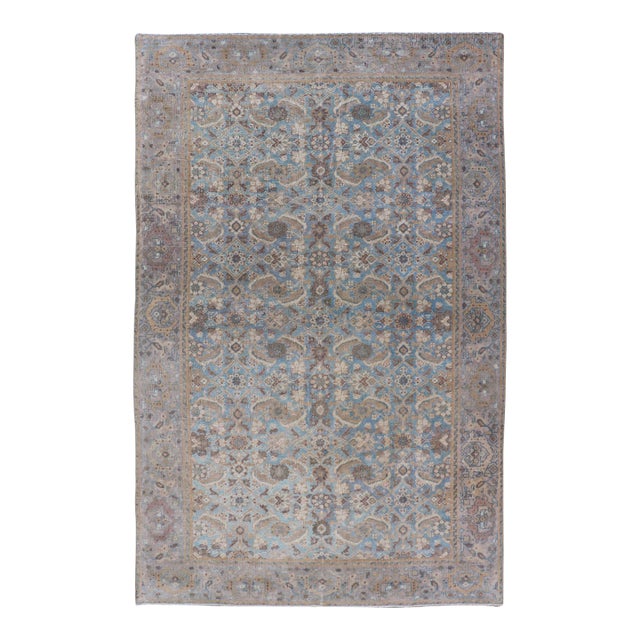 Antique Persian Sultanabad in Floral All-Over Design in Light Blue With Tan 5'0 X 8'2 For Sale