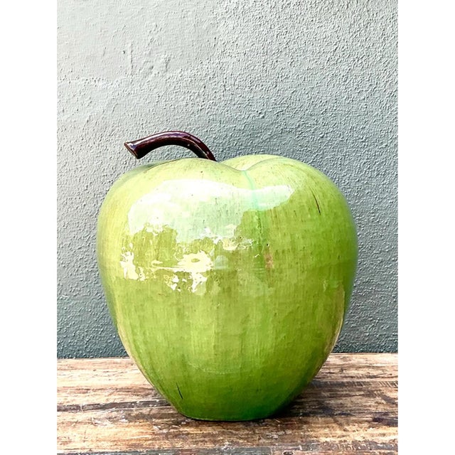 Contemporary Vintage Monumental Green Ceramic Apple Sculpture For Sale - Image 3 of 12