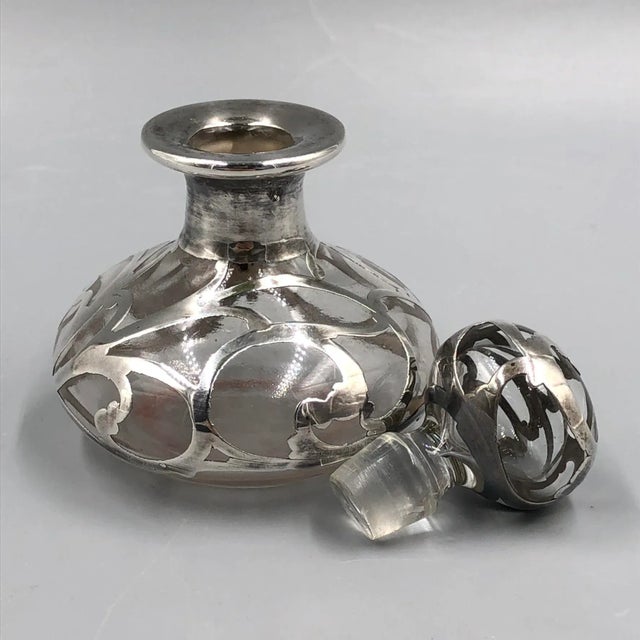Silver Antique Art Nouveau Glass Bottle with Sterling Silver Overlay, USA, 1900s For Sale - Image 8 of 11