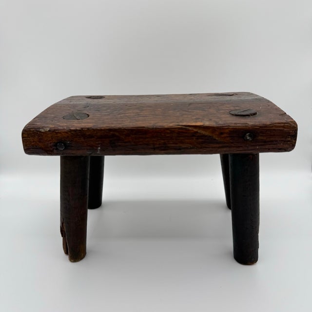 Wood Primitive Farmhouse Bench/Wooden Stool/Decorative Riser, Dark Patina For Sale - Image 7 of 7