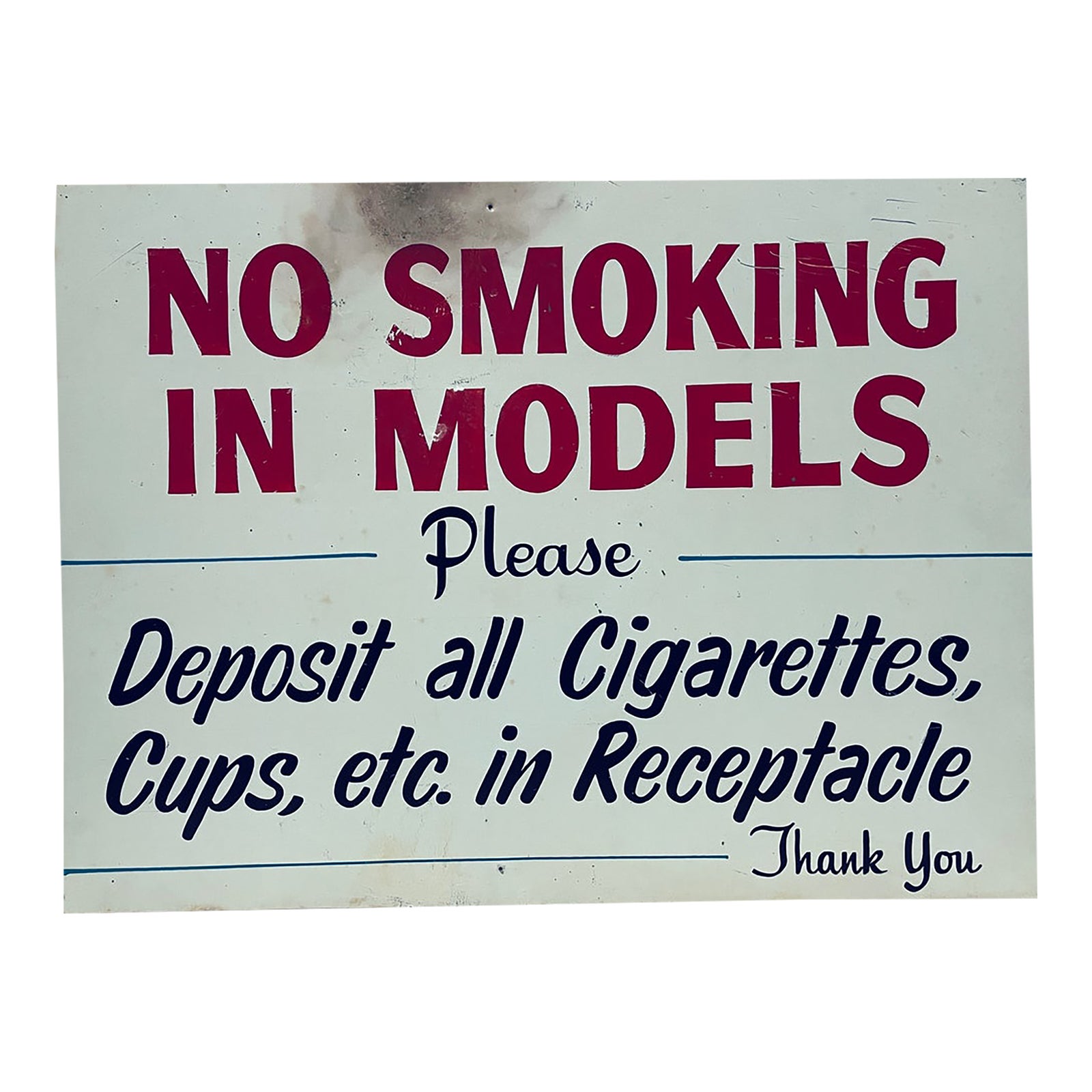 No Smoking in Models Handpainted Sign | Chairish