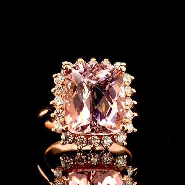 Abstract 1990s Tourmaline Rubellite Diamond Ring 14 Kt 7.45 TCW Certified, Size 6 For Sale - Image 3 of 17