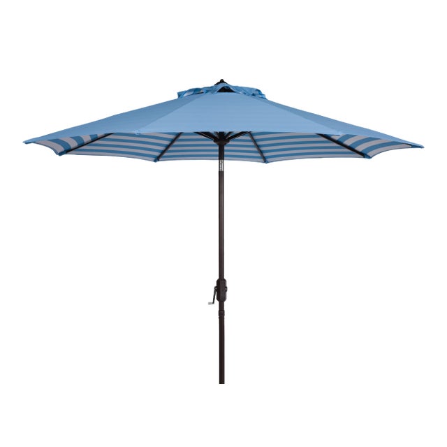 Inside Out Stripe 9 Ft Crank Outdoor Auto Tilt Umbrella in Blue & White For Sale
