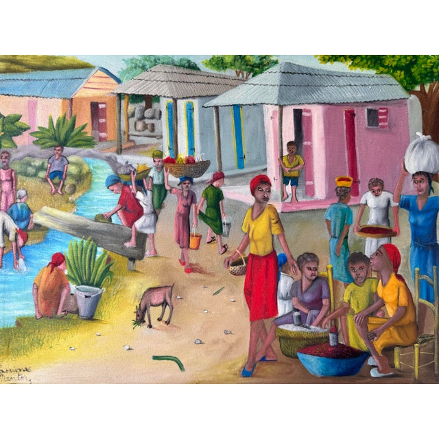 1980s Vintage Haitian Oil on Canvas Painting by Louines Mentor For Sale - Image 5 of 12