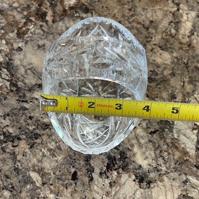 Mid-Century Modern Crystal Cut Glass Decorative Basket Bowl With Handle Vintage Candy Dish For Sale - Image 6 of 6