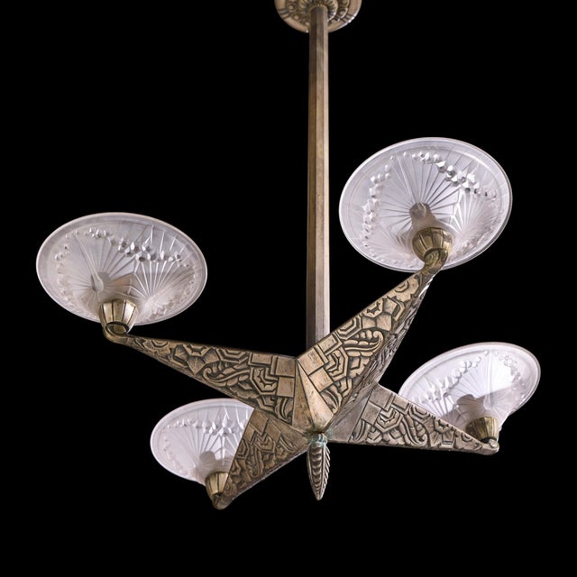 Charles Schneider Charles Schneider French Art Deco Polished Nickel Chandelier For Sale - Image 4 of 4
