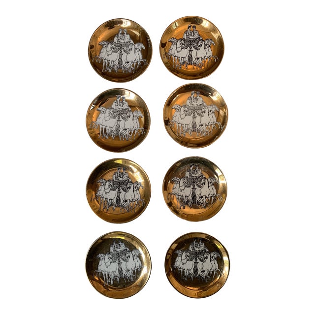 1860 P. Fornasetti "Roman Quadriga " Brass Plates - Set of 8 For Sale