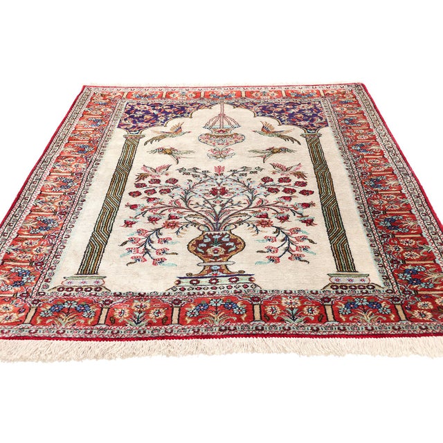 Traditional Vintage Persian Silk Qum Prayer Rug - 03'06 X 05'00 For Sale - Image 3 of 9