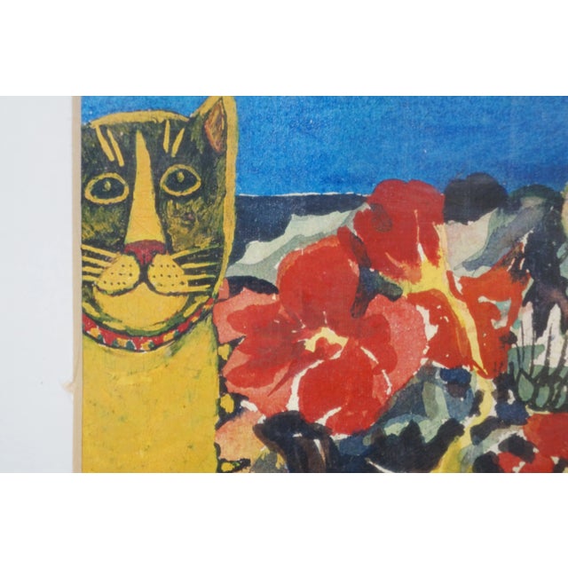 Late 20th Century Vintage Peruvian Elden-Rosi San Francisco Cats Triptych Watercolor Painting 21", Framed For Sale - Image 9 of 11