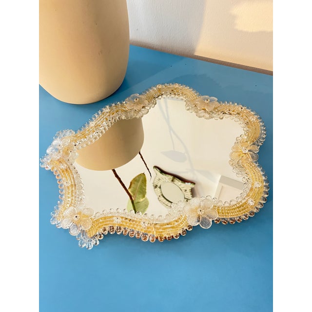 Silver Vintage Hollywood Regency Floral Murano Glass Wall Mirror, Italy, 1970s For Sale - Image 8 of 13