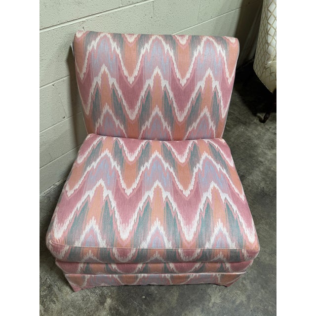 Post Modern Pink Flame Stitch Slipper Chair For Sale - Image 4 of 9