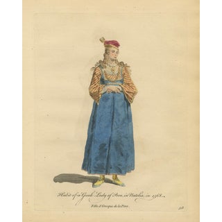 Jefferys, Greek Lady of Pera, Ottoman Costume, Hand-Colored Engraving, 1749 For Sale