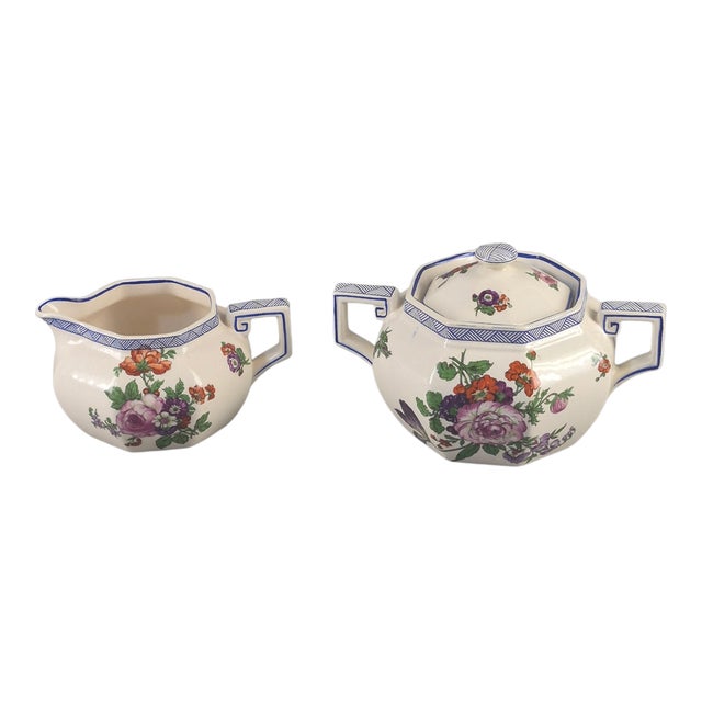Ceramic Vintage Royal Doulton "Old Leeds Spray" Pattern Sugar & Creamer Set For Sale - Image 7 of 7