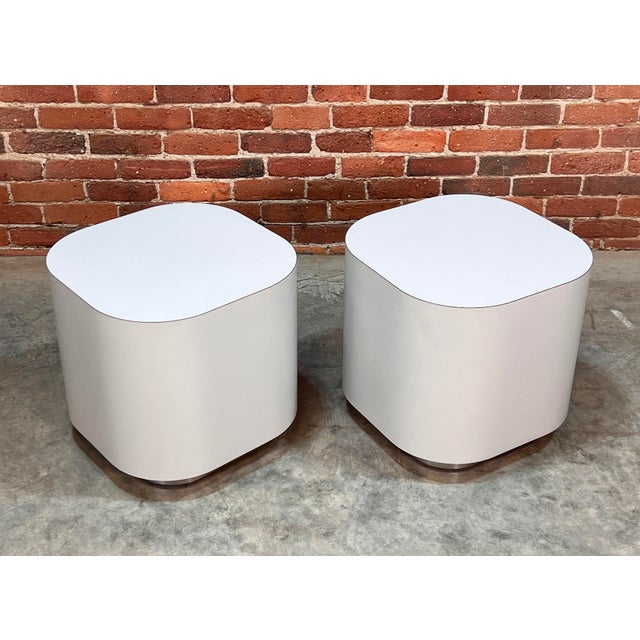 Vintage 1980's Postmodern Light Gray Formica & Chrome Drum Side Tables - a Pair For Sale In Providence - Image 6 of 7