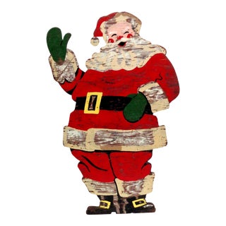 Vintage Santa Claus Wood Sign For Sale