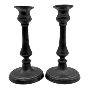 Antique Pair of American Pewter Candlesticks With Push Up Rods, Circa 1820s–1830s