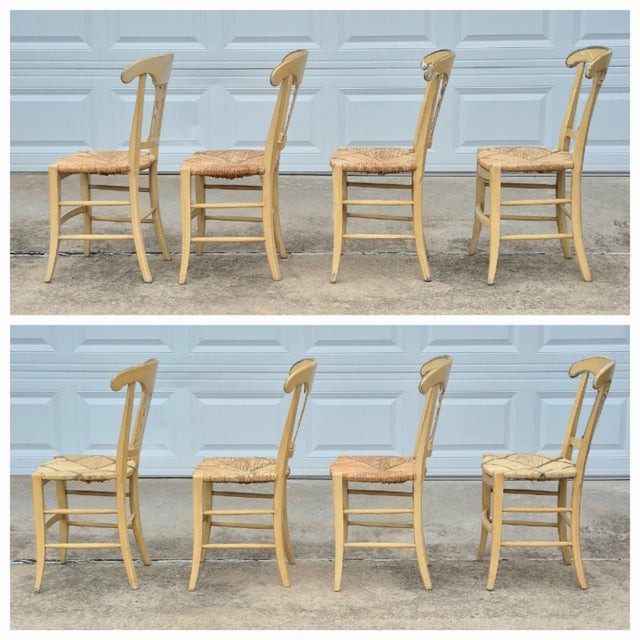 Late 19th Century French Provençal Directoire Painted Carved Back Rush Seat Dining Chairs, Set of 8 For Sale - Image 12 of 16