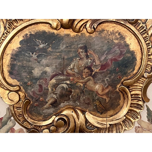 20th French Antique White and Giltwood Queen Bed With Original Painting For Sale - Image 9 of 12