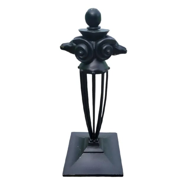 Hollywood Regency Vintage Rare Double Rams Head Black Iron Extra Large Door Stop For Sale - Image 3 of 5