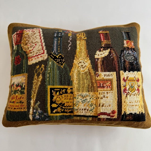 Chelsea Textiles Wine Bottle Needlepoint Pillow – 100% Wool, Down Insert, English Estate Style For Sale - Image 14 of 14