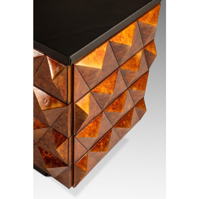 Rare Brutalist Space Age Sculptural Diamond Faced 8-Drawer Dresser / Sideboard W/ Leather Top, Italy, C. 1970s For Sale - Image 14 of 16