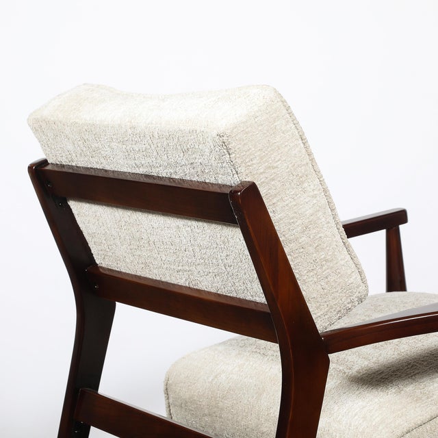 Pair of Mid-Century Modern Walnut Armchairs With Off-White Textural Upholstery For Sale - Image 14 of 18