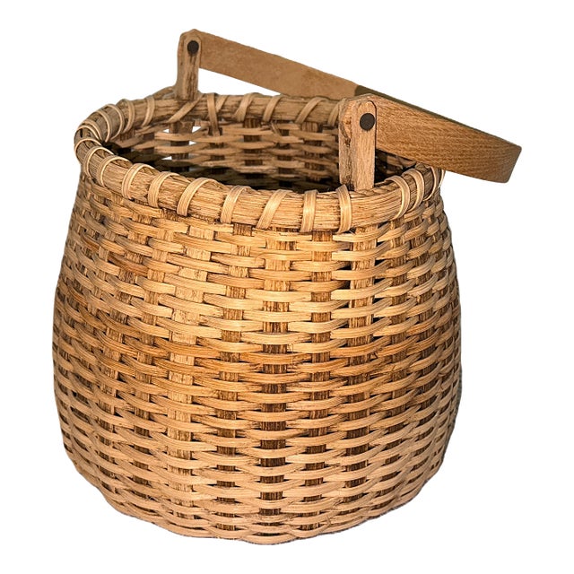 French Market Vintage Hand Woven Basket For Sale