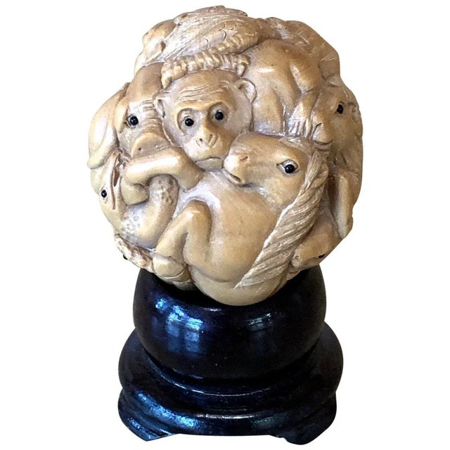 Carved Japanese Okimono on Stand For Sale - Image 11 of 11