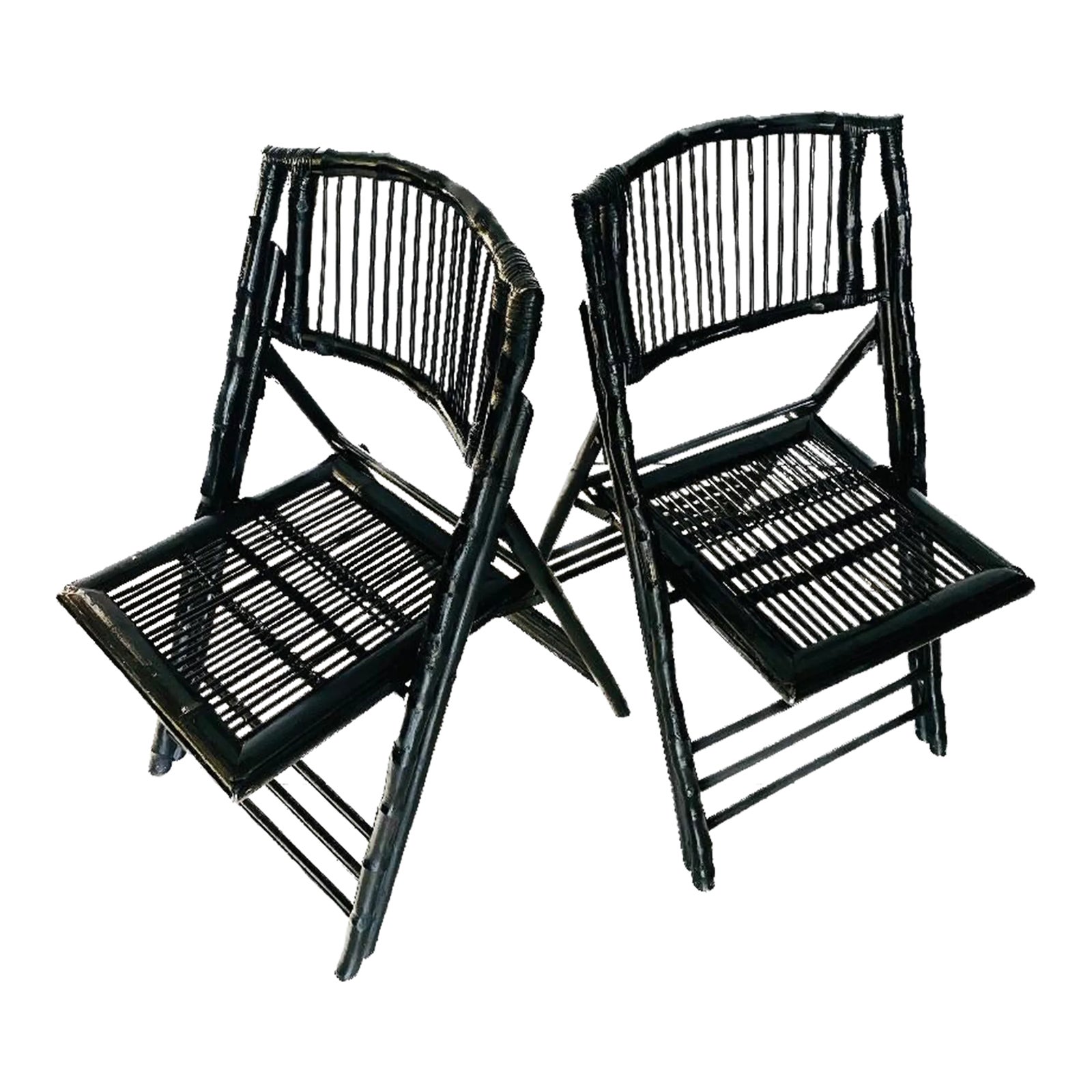 Vintage Chinoiserie Black Bamboo Folding Chairs a Pair Chairish