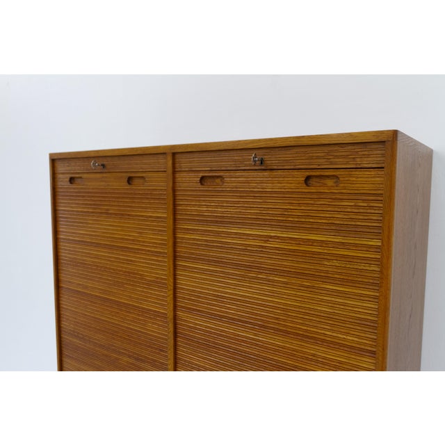 Mid-Century Modern Danish Art Deco Oak Double Tambour Archive Cabinet, 1930s. For Sale - Image 3 of 18