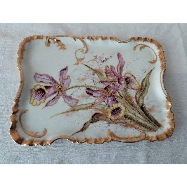 Purple Antique Art Nouveau Limoges Haviland & Co France Porcelain Hand Painted Purple Iris Tray 1888 1896 For Sale - Image 8 of 8