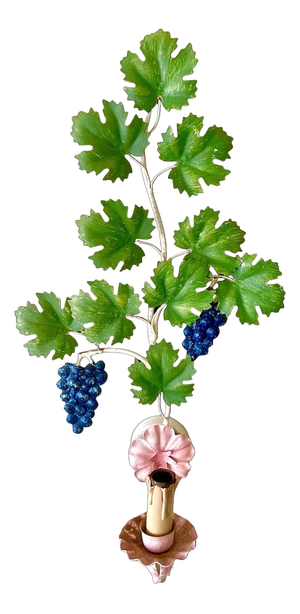 Brunch of Grapes Wall Light in Hand-Painted Tole Metal, Italy 1960s