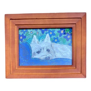 Contemporary Original Small Judy Henn Westie Dog Print Vintage Tabletop Frame For Sale