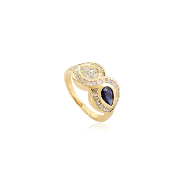 Contemporary Channel Set Infinity Diamond & Sapphire Bypass Ring Size 6 For Sale - Image 3 of 11