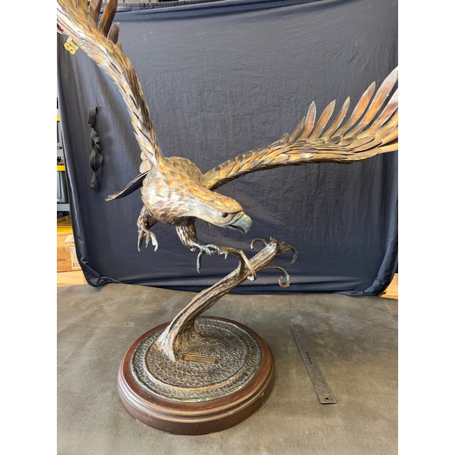 1980s Richard Prazen “Winged Monarch” Large Handcrafted Metal Eagle Sculpture For Sale - Image 4 of 9