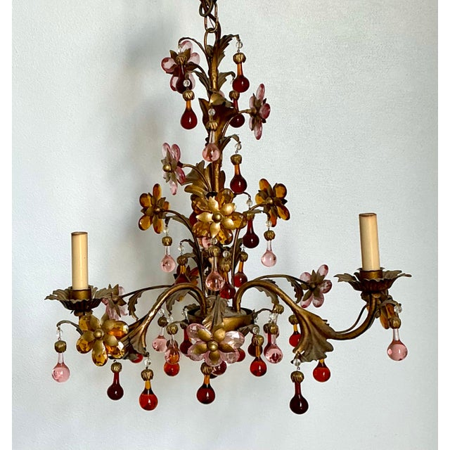 Gold Vintage Italian Murano Glass Floral Chandelier For Sale - Image 8 of 12