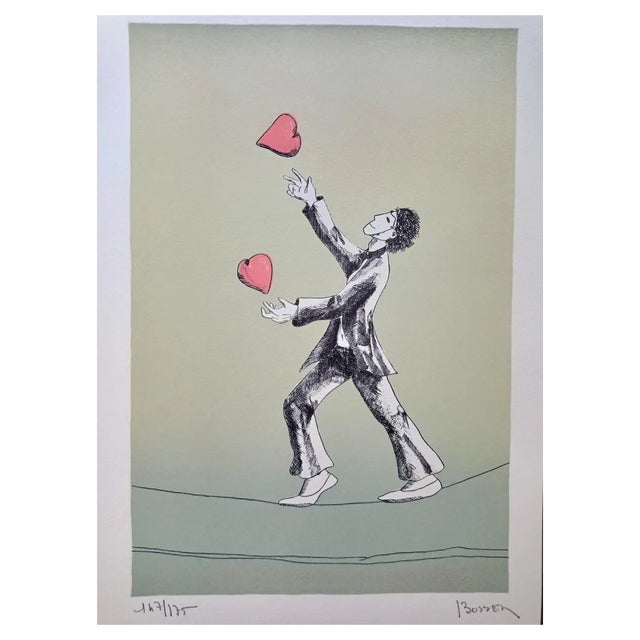 Jacques Bosser, The Heart Dancer 2 (Funambule), Original Lithograph, 1970s For Sale