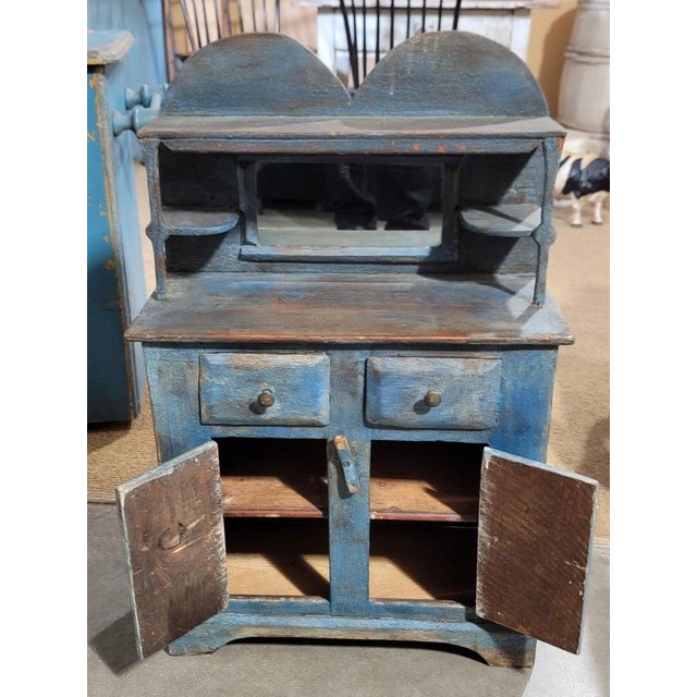 Rustic 19Thc Original Blue Painted Child's Cabinet For Sale - Image 3 of 10