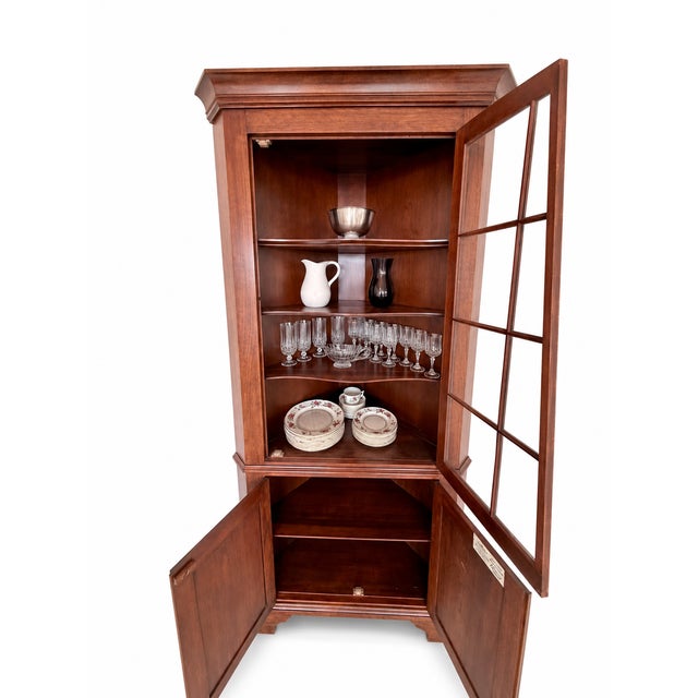 1980s Henkel Harris Lighted Corner Cabinet Solid Wild Black Cherry For Sale - Image 5 of 8