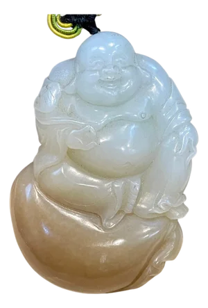 Certified Vintage Carved Jade Laughing Buddha Large Pendant / Necklace / Hanging