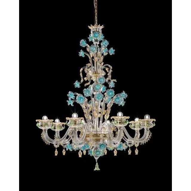 Venetian Turquoise Floral Murano Glass Chandelier by Simoeng For Sale - Image 11 of 12