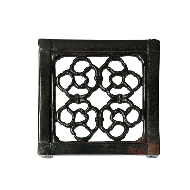 2000 - 2009 4.5" Dark Brown Floral Open Pattern Square Wood Stand Riser For Sale - Image 5 of 6