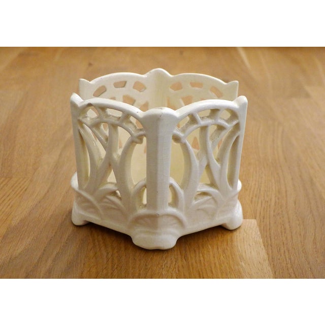 Small Art Nouveau openwork pot, suitable for letters or napkins. Diamond-shaped, with a Neo-Gothic/Art Nouveau...