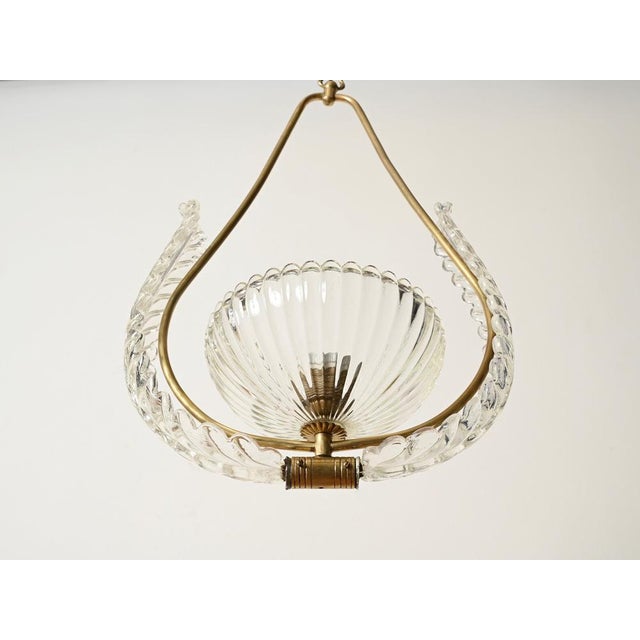 Murano Glass and Brass Flower Pendant Light from Barovier, Italy, 1940s For Sale - Image 9 of 13