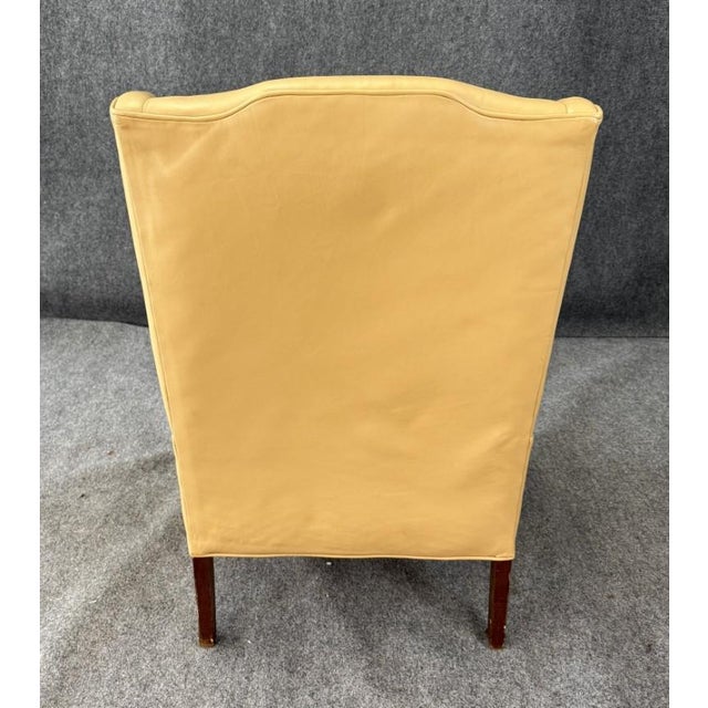 Late 20th Century Late 20th Century Tan Leather Wingback Arm Chair For Sale - Image 5 of 12