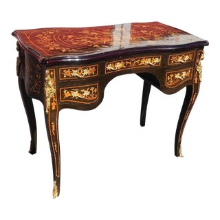 Louis XV Marquetry Disk With 5 Drawers and Bronze For Sale