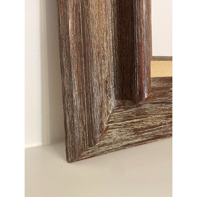 Wood Mid Century Rustic European Brown Solid White Washed Wooden & Linen Matt Frames, a Pair For Sale - Image 7 of 12