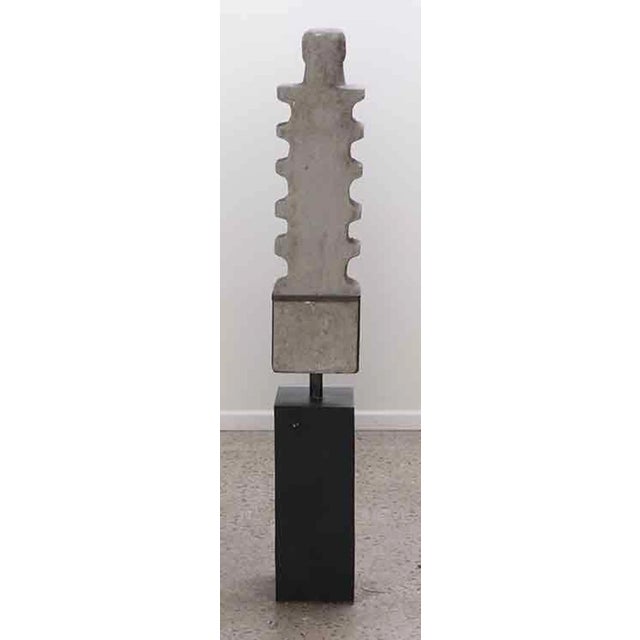African Abstract Carved Stone Totem Sculpture on a Wood and Iron Base For Sale - Image 3 of 8