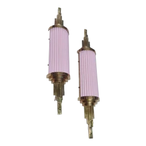Pair Vintage 1940s Skyscraper Art Deco Wall Sconces Fixture in Brass & Opaline Pink Glass Rod Ship Light